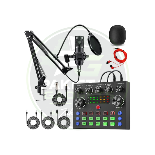 BM800 Condenser Mic with V10 Dual-Channel Sound Card – Professional Studio Kit for Podcast, TikTok, Facebook & YouTube Live Streaming