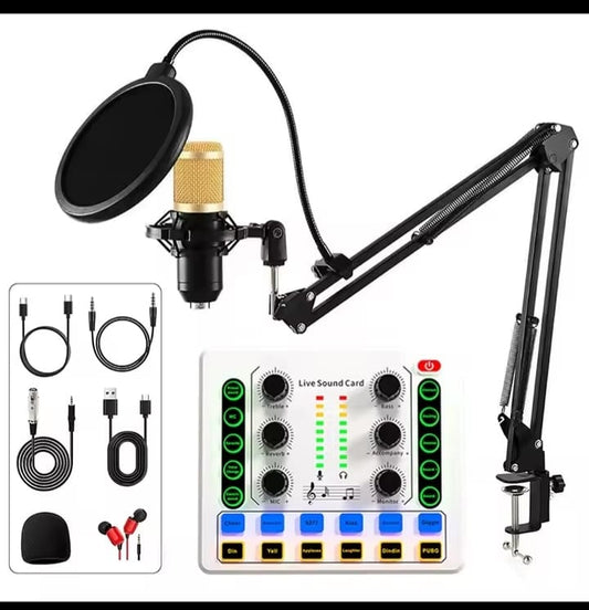 BM800 Condenser Mic with M8 Dual-Channel Sound Card – Professional Studio Kit for Podcast, TikTok, Facebook & YouTube Live Streaming