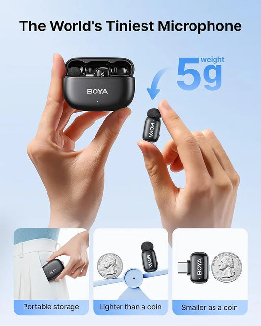 BOYA Mini 2 Dual Wireless Microphone – 48kHz/24-bit, AI Noise Cancellation, USB-C Lavalier Mic for iPhone 15/16/17 & Android
