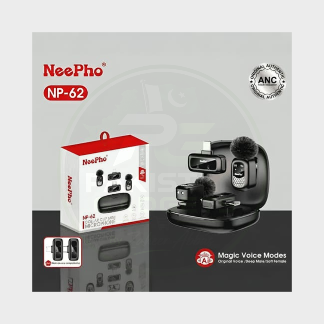 NeePho NP-62 ANC Wireless Collar Mic (Lavalier) with Voice Changer – Type-C & Lightning