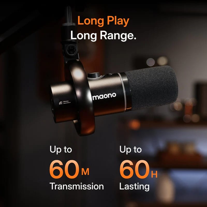 MAONO PD200W Hybrid Wireless Dynamic Microphone – 2.4GHz Wireless, USB-C & XLR, Noise Cancelling, RGB for Podcasting & Streaming