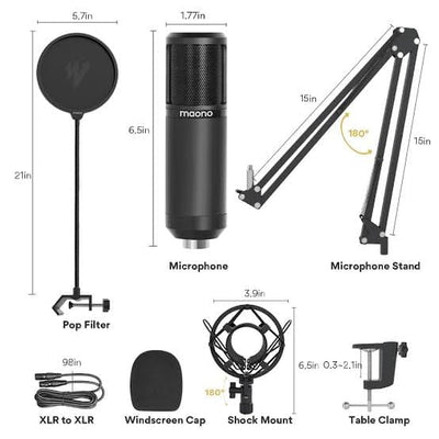 Maono PM320 XLR Condenser Microphone – Professional Cardioid Studio Mic for Streaming, Podcasting, Singing & Voice-Over