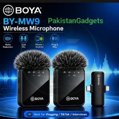 BOYA MW9 Dual Wireless Collar Mic – Clip-On Lavalier Microphone for Vlogging, Podcast & Interviews (Indoor/Outdoor)