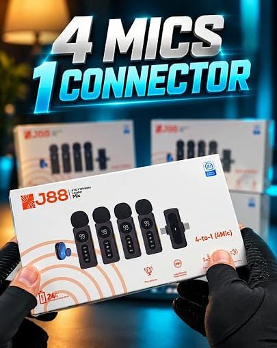 J88 4 in 1 Professional Wireless Collar Mic for 4 Person – Lavalier Mic for Podcast & Interviews