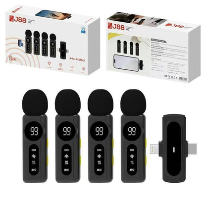 J88 4 in 1 Professional Wireless Collar Mic for 4 Person – Lavalier Mic for Podcast & Interviews