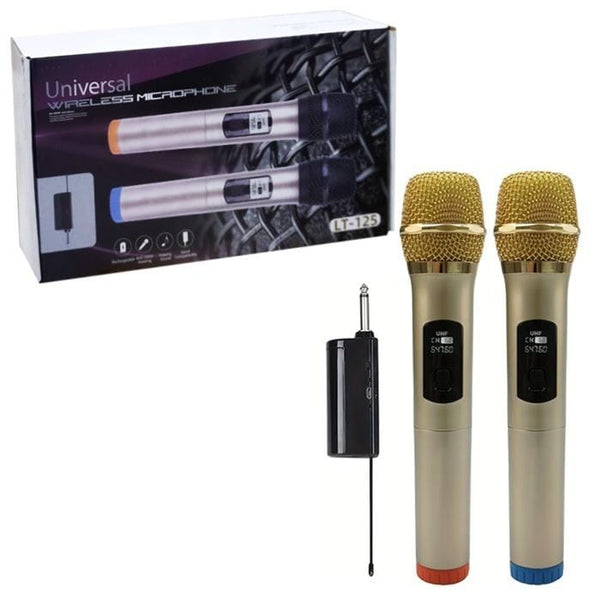 LT-125 Dual Wireless UHF Microphone System – 2 Handheld Cordless Dynamic Mics with Rechargeable Receiver