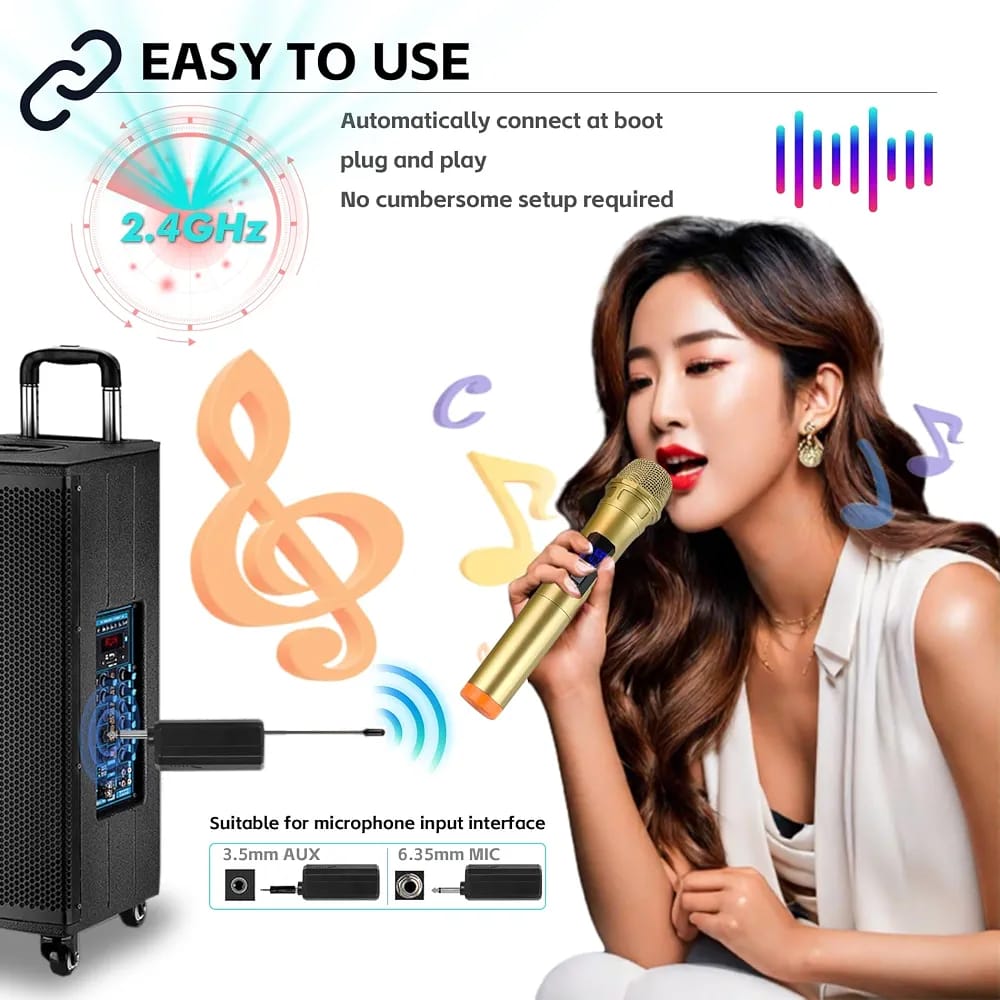 LT-125 Dual Wireless UHF Microphone System – 2 Handheld Cordless Dynamic Mics with Rechargeable Receiver
