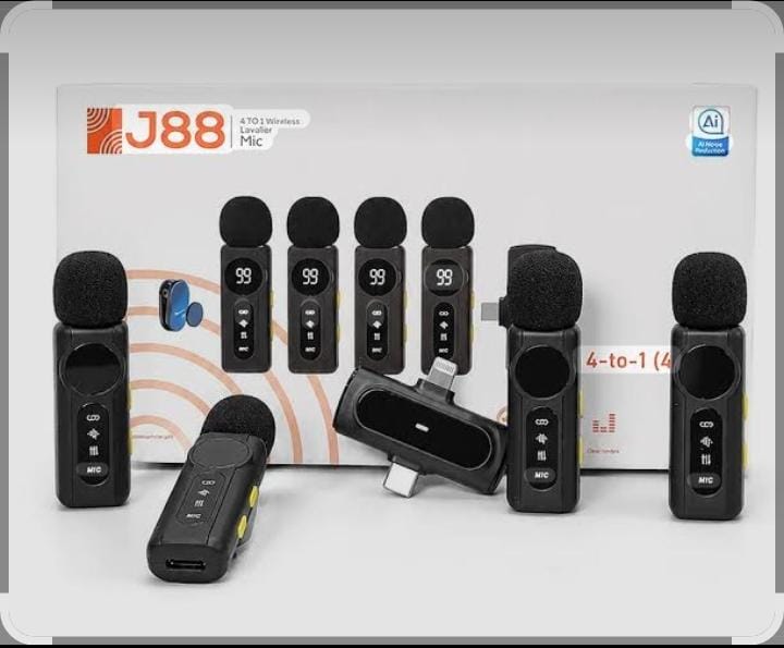 J88 4 in 1 Professional Wireless Collar Mic for 4 Person – Lavalier Mic for Podcast & Interviews
