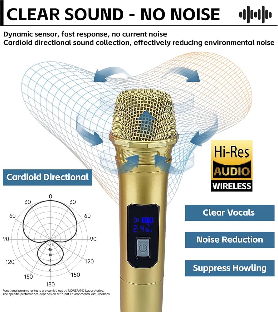 LT-125 Dual Wireless UHF Microphone System – 2 Handheld Cordless Dynamic Mics with Rechargeable Receiver