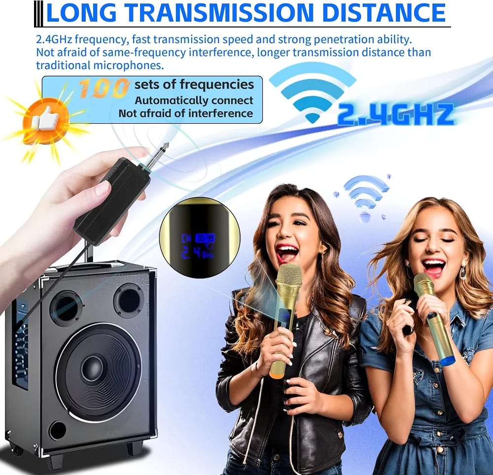 LT-125 Dual Wireless UHF Microphone System – 2 Handheld Cordless Dynamic Mics with Rechargeable Receiver
