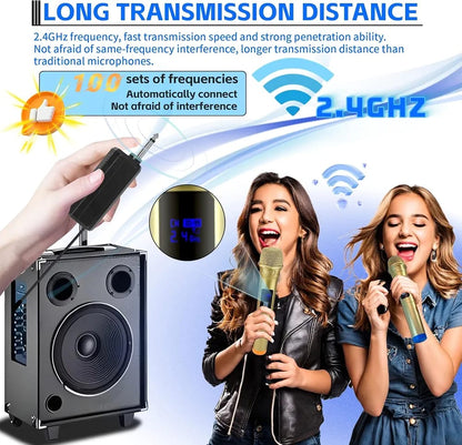 LT-125 Dual Wireless UHF Microphone System – 2 Handheld Cordless Dynamic Mics with Rechargeable Receiver
