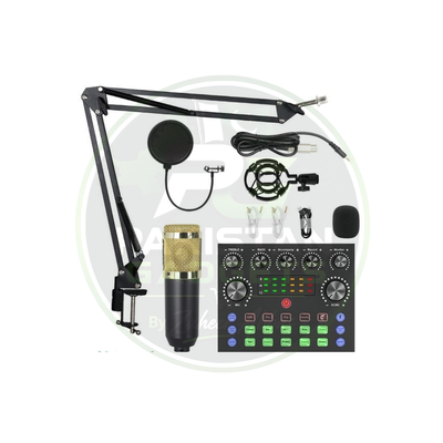 BM800 Condenser Mic with V10 Dual-Channel Sound Card – Professional Studio Kit for Podcast, TikTok, Facebook & YouTube Live Streaming
