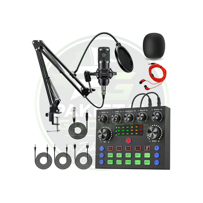 BM800 Condenser Mic with V10 Dual-Channel Sound Card – Professional Studio Kit for Podcast, TikTok, Facebook & YouTube Live Streaming