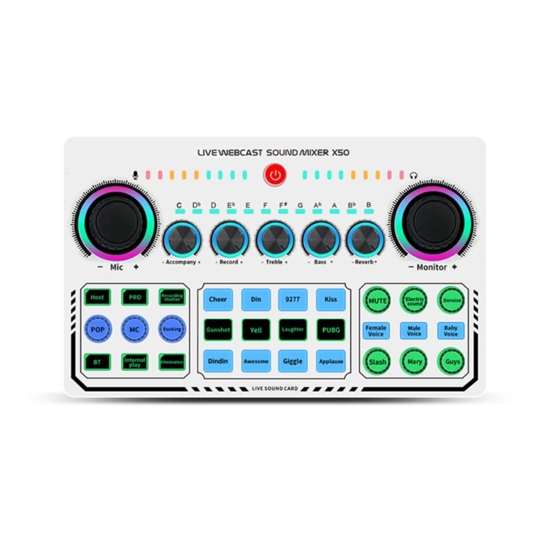 Professional Live Sound Card – Audio Mixer Board with Noise Reduction, Voice Changer & Lighting Effects for Streaming & Karaoke