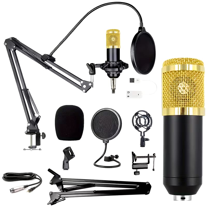 BM800 Condenser Mic with Q6S Dual-Channel Sound Card & Built-in 48V Phantom Power – Professional Studio Kit for Live Streaming & Podcast
