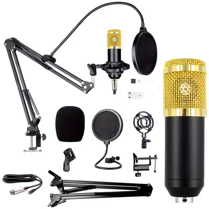 BM800 Condenser Mic with Q6S Dual-Channel Sound Card & Built-in 48V Phantom Power – Professional Studio Kit for Live Streaming & Podcast