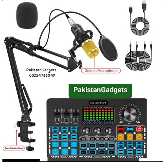 BM800 Condenser Mic with Q6S Dual-Channel Sound Card & Built-in 48V Phantom Power – Professional Studio Kit for Live Streaming & Podcast