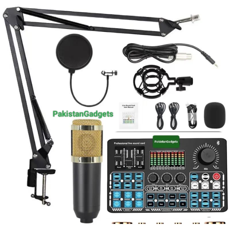BM800 Condenser Mic with Q6S Dual-Channel Sound Card & Built-in 48V Phantom Power – Professional Studio Kit for Live Streaming & Podcast