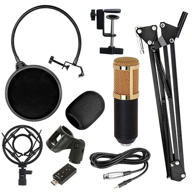 BM800 Condenser Mic with F998 Dual-Channel Dynamic Sound Card – Professional Studio Kit for Podcast, TikTok, Facebook & YouTube Live