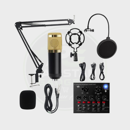BM800 Condenser Mic With V8 Professional Dynamic Sound Card For Live Streaming And Podcast Studio