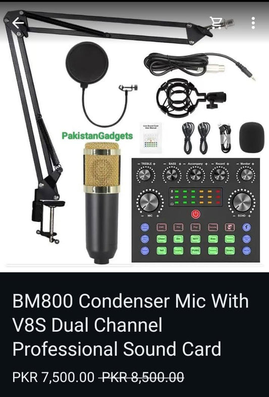 BM800 Condenser Mic With X50 Dual Channel Professional Sound Card For Live Streaming And Podcast Studio