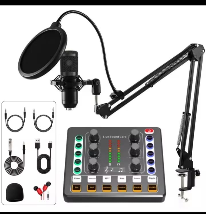 BM800 Condenser Mic with M8 Dual-Channel Sound Card – Professional Studio Kit for Podcast, TikTok, Facebook & YouTube Live Streaming