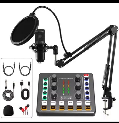 BM800 Condenser Mic with M8 Dual-Channel Sound Card – Professional Studio Kit for Podcast, TikTok, Facebook & YouTube Live Streaming