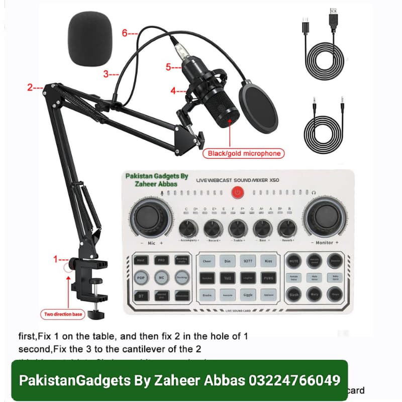 BM800 Condenser Mic With X50 Dual Channel Professional Sound Card For Live Streaming And Podcast Studio