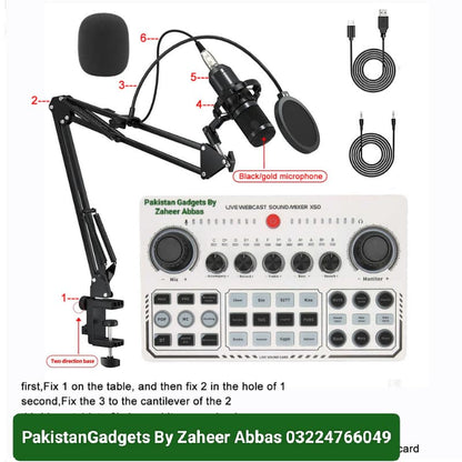 BM800 Condenser Mic With X50 Dual Channel Professional Sound Card For Live Streaming And Podcast Studio