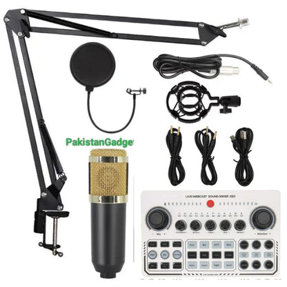 BM800 Condenser Mic with Q6S Dual-Channel Sound Card & Built-in 48V Phantom Power – Professional Studio Kit for Live Streaming & Podcast