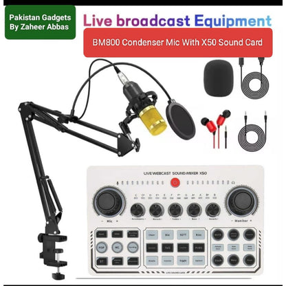 BM800 Condenser Mic With X50 Dual Channel Professional Sound Card For Live Streaming And Podcast Studio