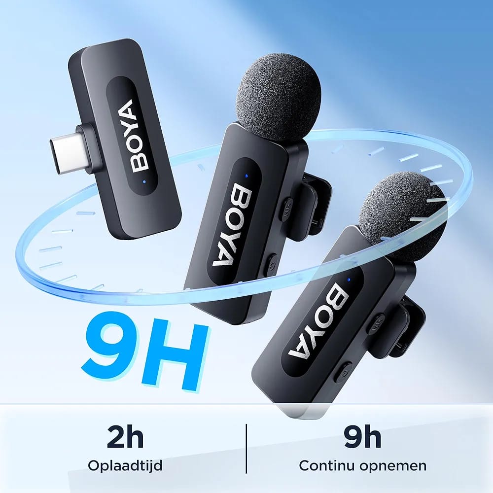 BOYA BY-V20 Dual Wireless Microphone – 2.4GHz Clip-On Lavalier Mic for Android & Type-C Devices (2 Transmitters + Receiver)