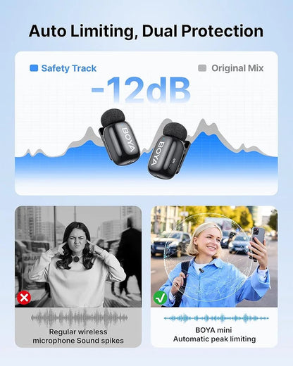 BOYA Mini 2 Dual Wireless Microphone – 48kHz/24-bit, AI Noise Cancellation, USB-C Lavalier Mic for iPhone 15/16/17 & Android