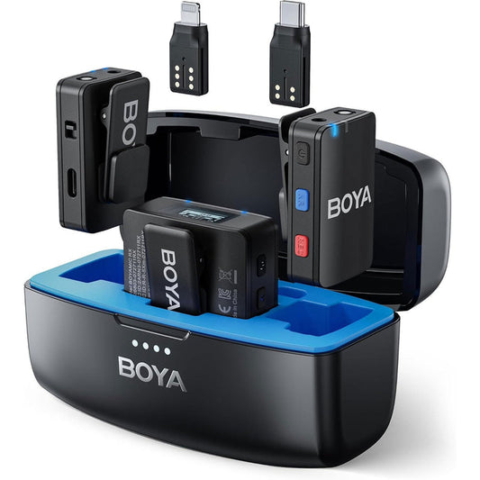 BOYA BOYAMIC 3-in-1 Wireless Microphone with Onboard Recording – USB-C, Lightning & 3.5mm, Noise Cancelling, Charging Case