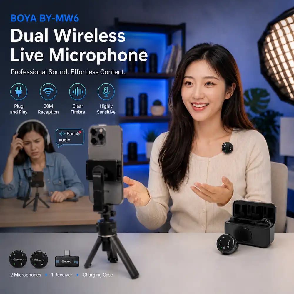 BOYA BY-MW6 Dual Wireless Collar Mic for Vlogging & Live