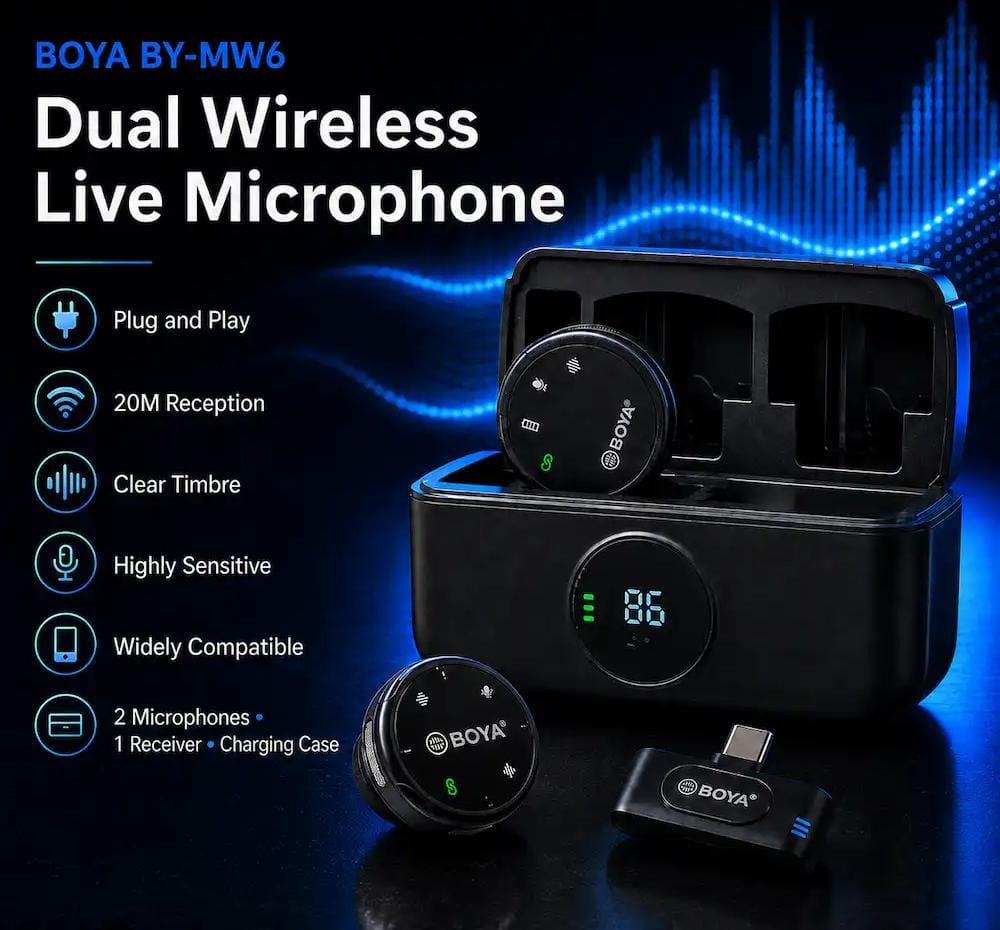 BOYA BY-MW6 Dual Wireless Collar Mic for Vlogging & Live