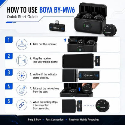 BOYA BY-MW6 Dual Wireless Collar Mic for Vlogging & Live