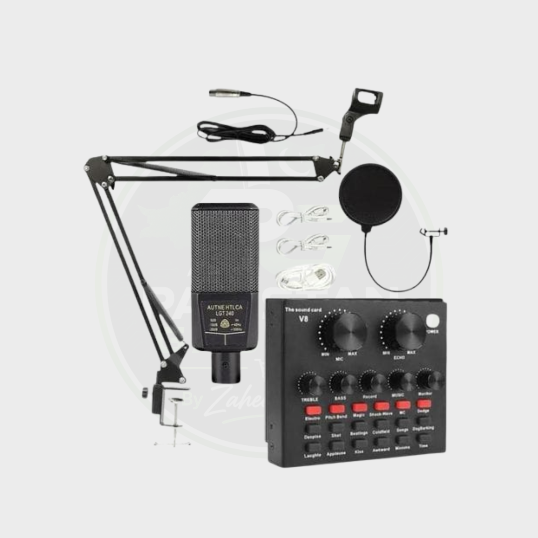 LGT 240 Condenser Mic with V8 Sound Card – Complete Podcast & Recording Kit