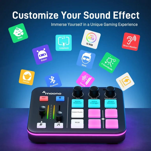 MAONO G1 NEO Audio Interface & Mixer – XLR, 48V Phantom Power, Bluetooth, Sound Pads for Gaming, Podcasting & Streaming