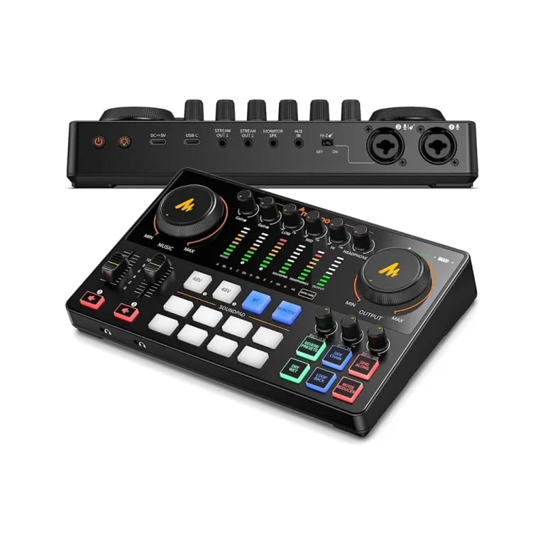 MAONO Maonocaster AME2 GEN2 Podcast Mixer & Audio Interface – Auto-Tune, Voice Changer, 48V Phantom Power, Bluetooth, Rechargeable Battery