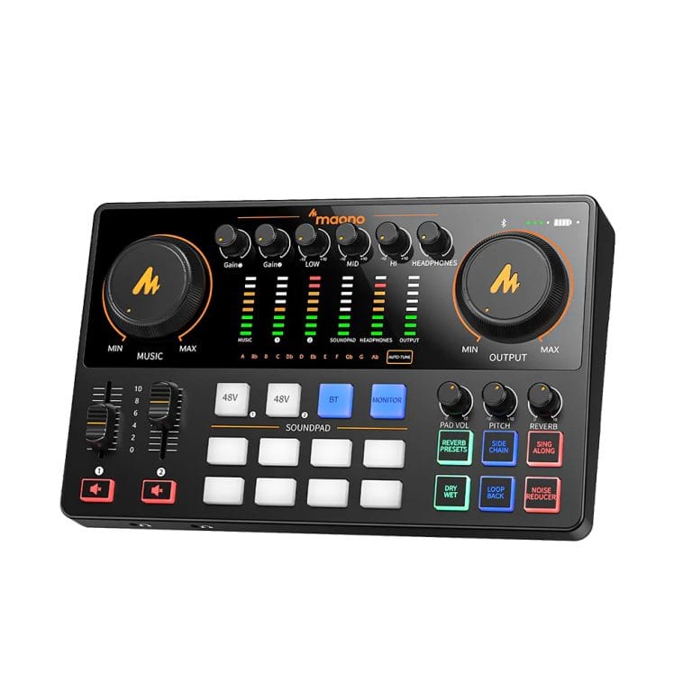 MAONO Maonocaster AME2 GEN2 Podcast Mixer & Audio Interface – Auto-Tune, Voice Changer, 48V Phantom Power, Bluetooth, Rechargeable Battery