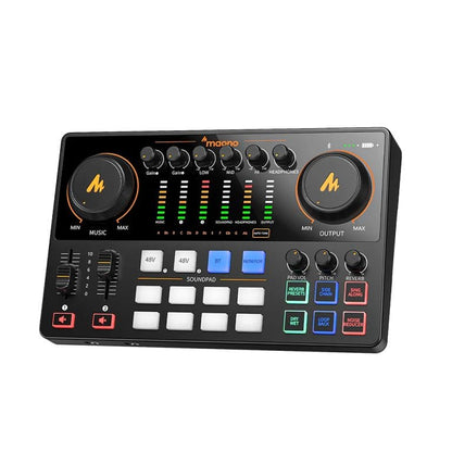 MAONO Maonocaster AME2 GEN2 Podcast Mixer & Audio Interface – Auto-Tune, Voice Changer, 48V Phantom Power, Bluetooth, Rechargeable Battery
