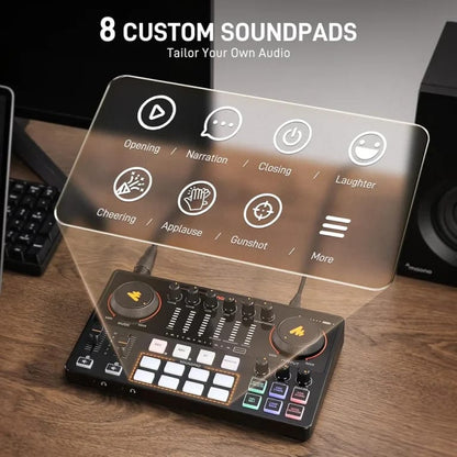 MAONO Maonocaster AME2 GEN2 Podcast Mixer & Audio Interface – Auto-Tune, Voice Changer, 48V Phantom Power, Bluetooth, Rechargeable Battery