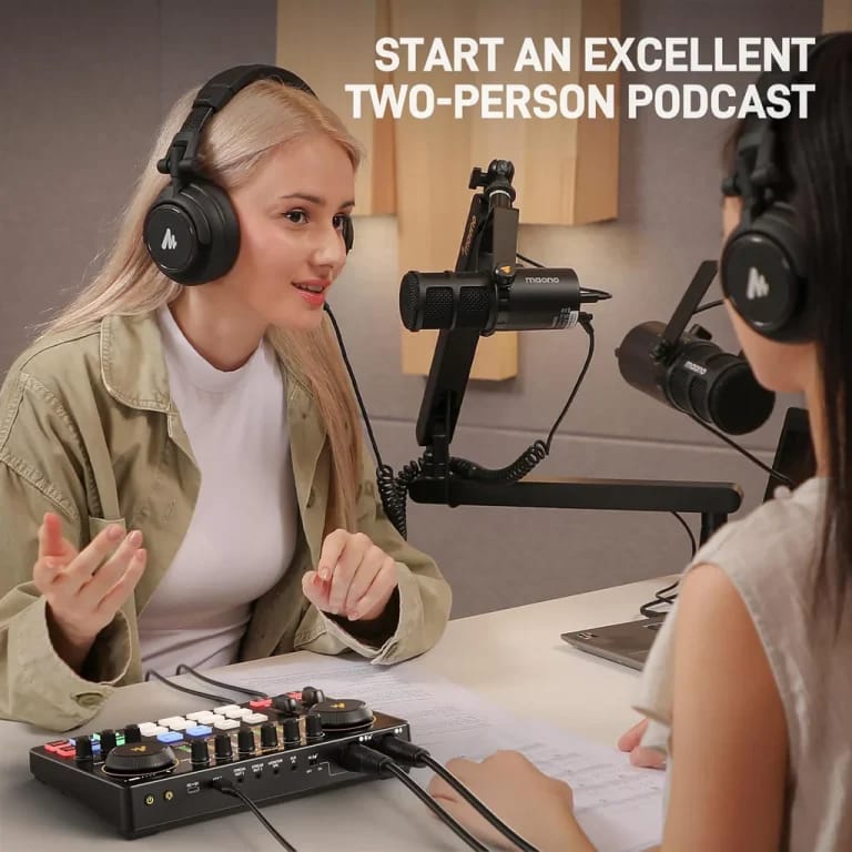 MAONO Maonocaster AME2 GEN2 Podcast Mixer & Audio Interface – Auto-Tune, Voice Changer, 48V Phantom Power, Bluetooth, Rechargeable Battery