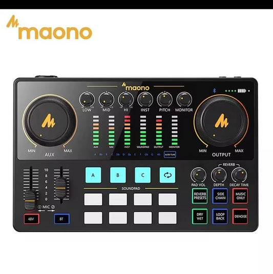 MAONO Maonocaster AME2 (1st Gen) Podcast Mixer & Audio Interface – 48V Phantom Power, Bluetooth, 11 Sound Pads, Rechargeable Battery
