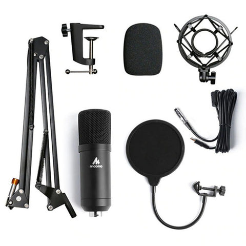 Maono AU-A03 Condenser Microphone Kit – Professional Podcast & Streaming Mic with Boom Arm, Shock Mount & Pop Filter (Black)