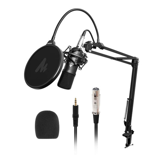 Maono AU-A03 Condenser Microphone Kit – Professional Podcast & Streaming Mic with Boom Arm, Shock Mount & Pop Filter (Black)