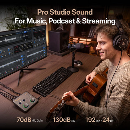 MAONO P1 USB Audio Interface – 24-bit/192kHz, XLR Combo with 48V Phantom Power, Hi-Z Instrument Input, Auto-Gain for Podcasting & Recording