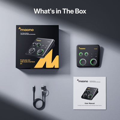 MAONO P1 USB Audio Interface – 24-bit/192kHz, XLR Combo with 48V Phantom Power, Hi-Z Instrument Input, Auto-Gain for Podcasting & Recording