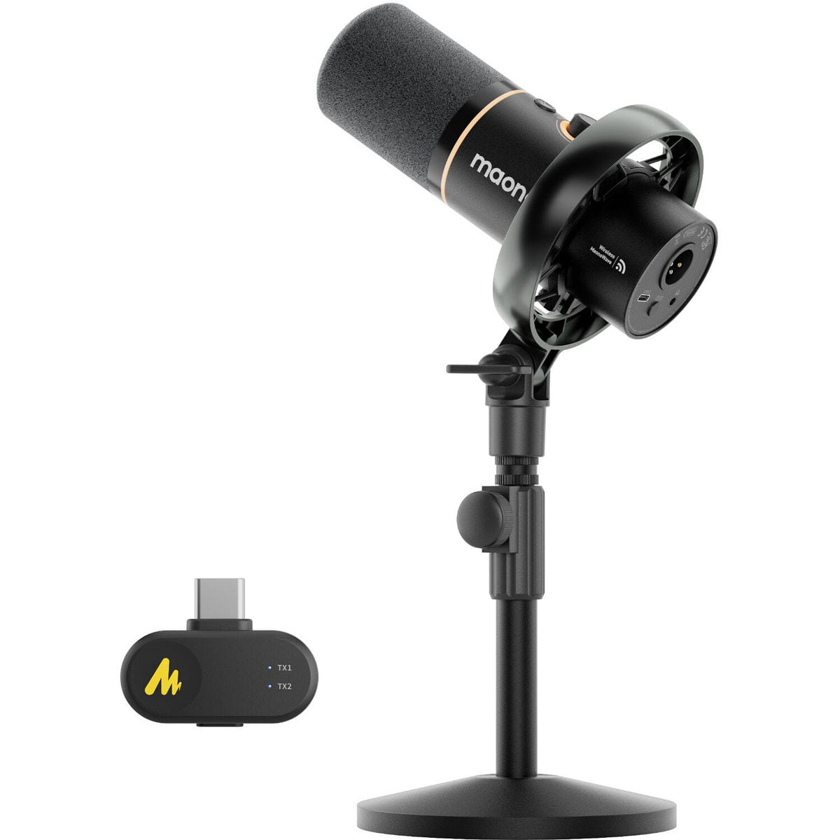 MAONO PD200W Hybrid Wireless Dynamic Microphone – 2.4GHz Wireless, USB-C & XLR, Noise Cancelling, RGB for Podcasting & Streaming
